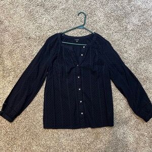 TALBOTS NAVY COTTON BUTTONDOWN BLOUSE